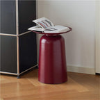 Metal Small Round Side Table, Retro Thick Pedestal Matte Accent Table, Modern Drink Tables for Living Room, Couch, Sofa, Recliner, Bedroom, 13.8''x13.8''x17.7''(Red)