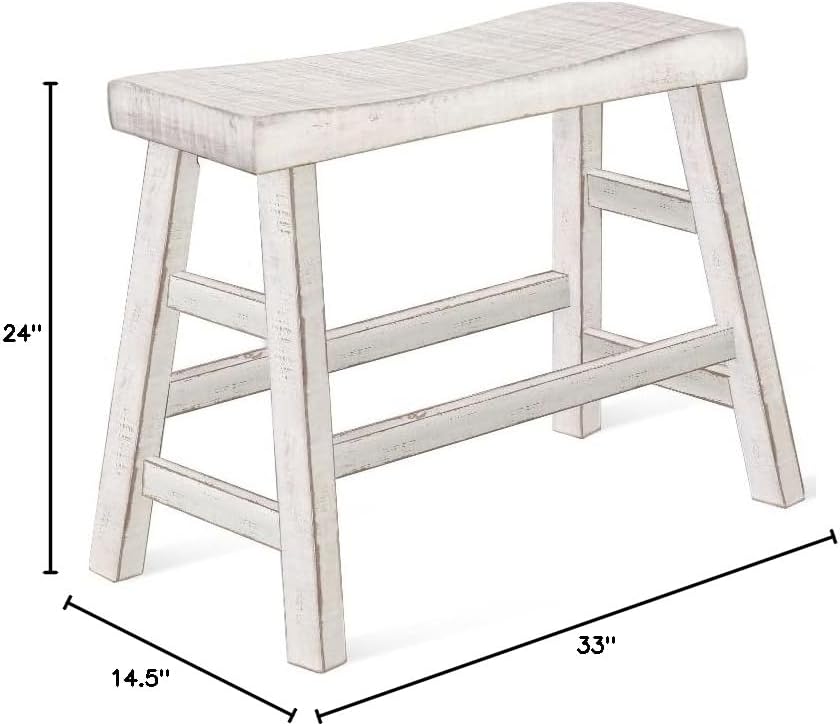 Sunny Designs Marina 24" Farmhouse Mahogany Wood Bench in White Sand