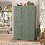 HOSTACK 67"H Farmhouse Kitchen Pantry Storage Cabinet with 3 Drawers, Green | Large Food Pantry Cabinet with Swing-Out Door Rack & Adjustable Shelf for Kitchen, Dining room, Living room