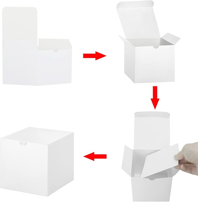Bonfasvo Gift Boxes 30 Pack 4x4x4 inches White Fold Kraft Paper Boxes Bridesmaids Proposal Box Cupcake Boxes Easy Assemble Boxes with Lids for Wedding Birthday Party Christmas