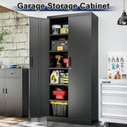 BESFUR Metal Storage Cabinet with 2 Doors and 5 Adjustable Shelves Garage Storage Cabinet with Lock 71" Office Storage Cabinets Locking Cabinets for Garage Office Shop Home (Black)