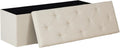 DUMOS 43 Inch Folding Storage Ottoman Bench, Large Hidden Storage Chest withThicker Foam Padded Seat, End of Bed Foot Rest Stool for Bedroom Living Room Entryway, Load 660 lbs, Beige