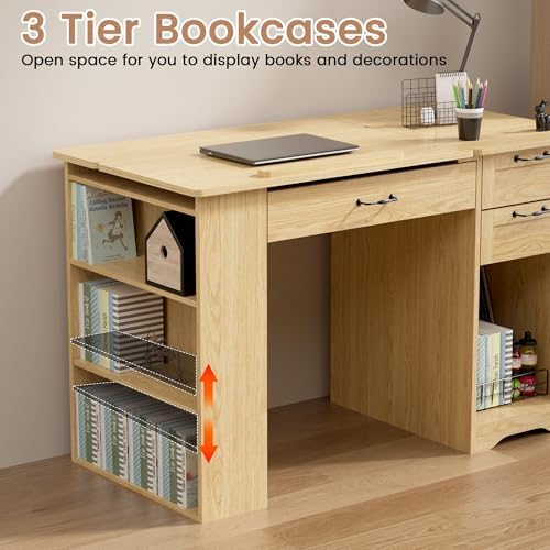 Drafting Table with Storage Cabinet & Drawers, Adjustable Drawing Desk with Open Shelves, Craft Table Painting Desk for Artists, Painters, Drawing, Crafting, Reading, Writing, Working