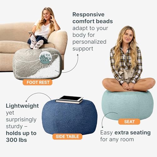 Jaxx Ellis Ottoman Shearling Faux-Lamb Plush Pouf for Modern Interior Design, Oval, Indigo