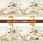 Ihanherry 106-inch Large L-Shaped Sectional Sofa Bed, 7-Seater Convertible Pull Out Sleeper with Storage Ottoman, 4 Pillows & USB Charging Ports, Premium Chenille Fabric for Big Living Room（Beige）
