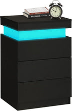 ADORNEVE Black Nightstand with Charging Station and LED Lights | Modern Night Stand with Sliding Top,Bedside Table with Drawers,Bed Side Tables Bedroom