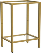HOMSHO Side Tables Set of 2, End Tables with Tempered Glass, 2-Tier Nightstands with Storage Shelves, Coffee Table with Modern Style, Slim Sofa Table for Living Room, Bedroom, 11.8" D x 15" W, Gold