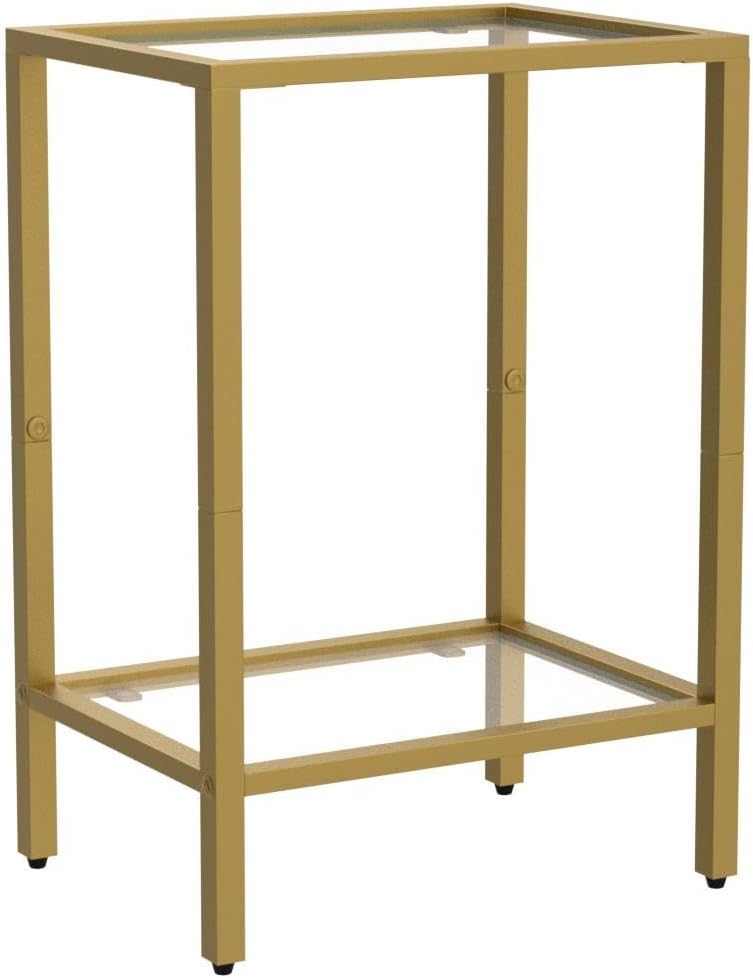 HOMSHO Side Tables Set of 2, End Tables with Tempered Glass, 2-Tier Nightstands with Storage Shelves, Coffee Table with Modern Style, Slim Sofa Table for Living Room, Bedroom, 11.8" D x 15" W, Gold