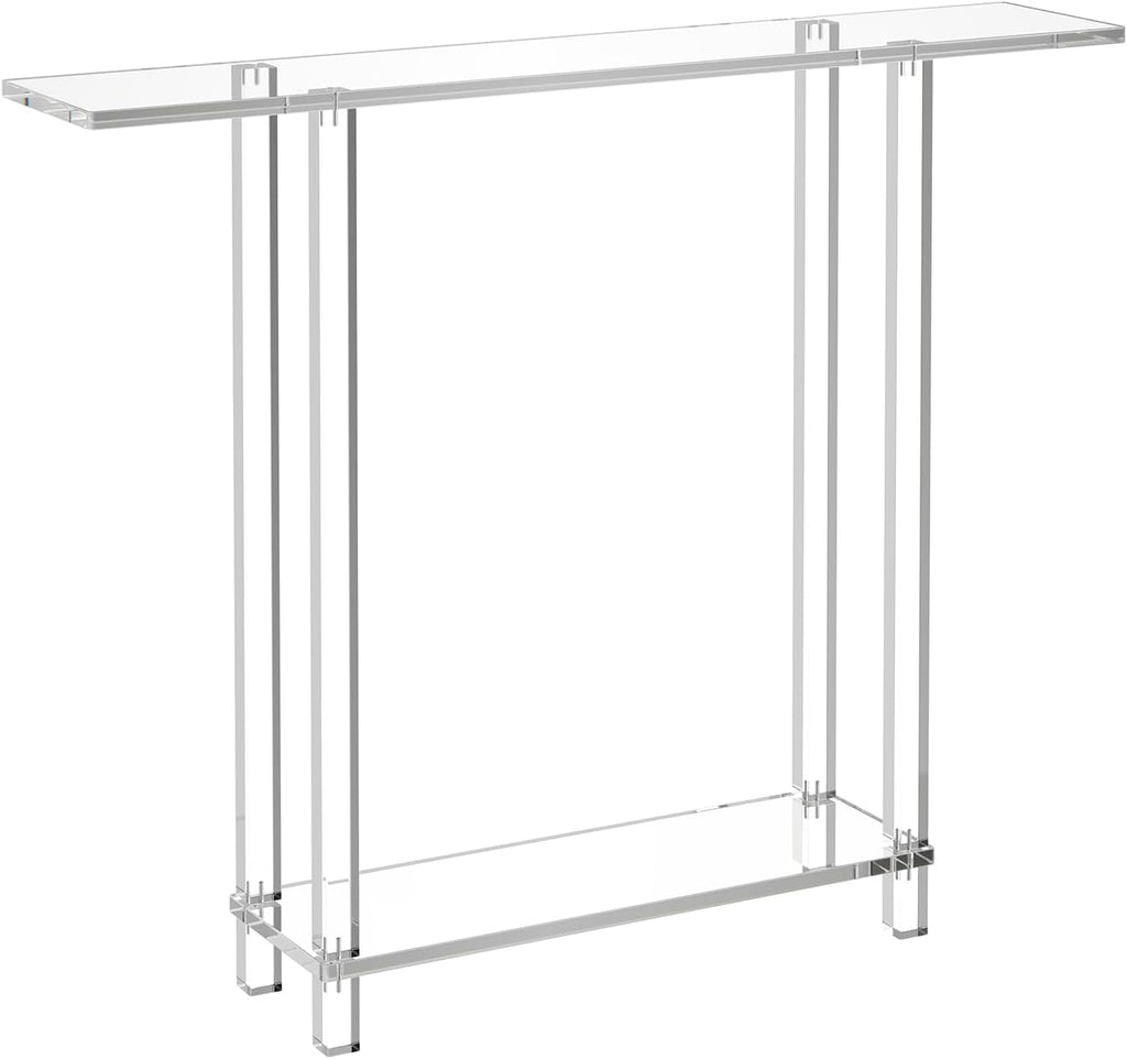 VEVOR Acrylic Narrow Console Table for Entryway, Clear Skinny Entry Side Table, 2-Tier Modern Transparent Sofa End Table, Square Legs, for Hallway, Foyer, Living Room, 7.6" D x 39.4" W x 31.5" H