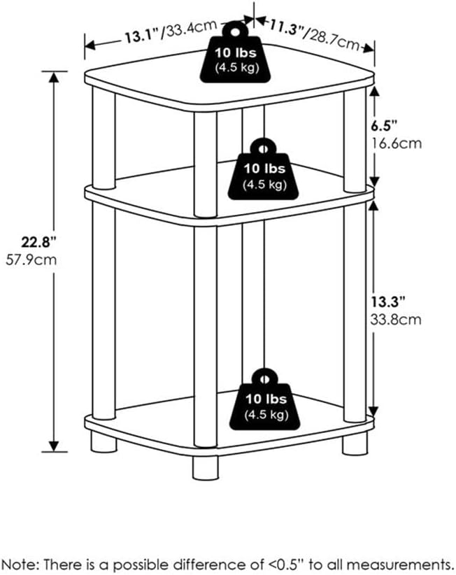 Pemberly Row 3-Tier Turn-N-Tube Curve End Table, Amber Pine/Black Finish, CARB-Grade Composite Wood, Rounded Edges, Minimalist Style, 11.3 x 13.15 x 22.76 in, Side Table for Living Room or Bedroom