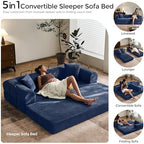 79" Convertible Futon Sofa Bed, Couch for Living Room | Blue | Folding Corduroy Sleeper Sofa, Modular Futon Couch with Fixed-Shape Frame, Pull Out Couch No Assembly