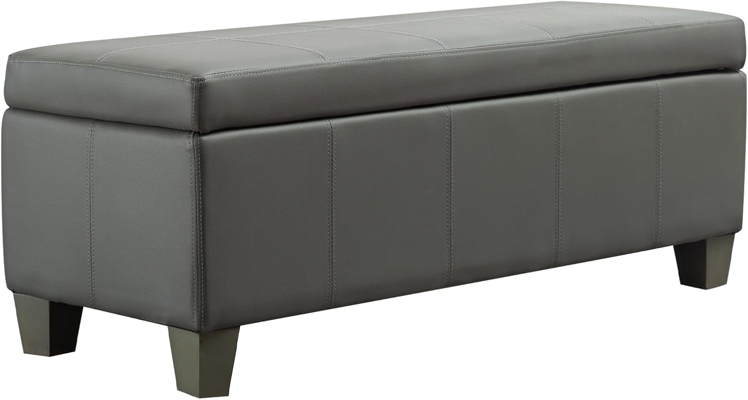 41" Storage Ottoman, Storage Bench with Safety Hinge, Upholstered Synthetic Leather Ottoman Bench for Bedroom, Living Room, Entryway, Hallway, Foot Rest, Support 500lbs, Grey