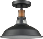 CLAXY 1-Light Semi Flush Mount Light Fixture Farmhouse Ceiling Light with Black and White Shade Dimmable
