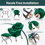 Youtanic Lazy Chair with Folding Ottoman, Accent Chair Velvet Upholstered with Metal Structure and Non-Slip Pads, Sofa Armchair with Footrest and Side Storage Bag for Dorm, Room, Office, Green