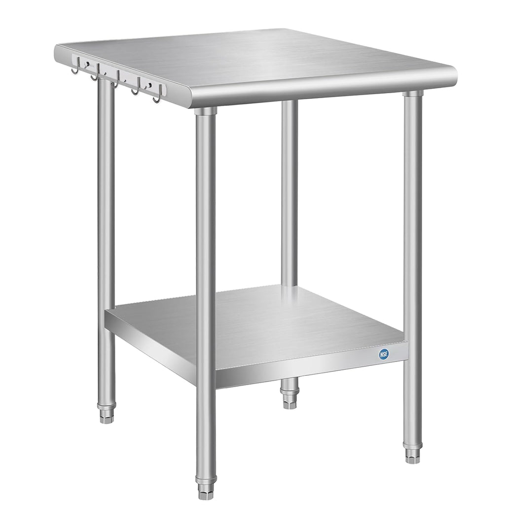 Stainless Steel Table for Prep & Work, 24 x 24 x 33 Inch | For Restaurant Kitchen Hotel Garage Space Expansion, Commercial Metal Table