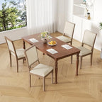 Dining Chair Set of 6, Mid Century Modern Upholstered Dining Room Chairs, Fabric High Back Kitchen Chairs with Nailhead Trim and Wood Legs for Living Room Kitchen Restaurant, Beige