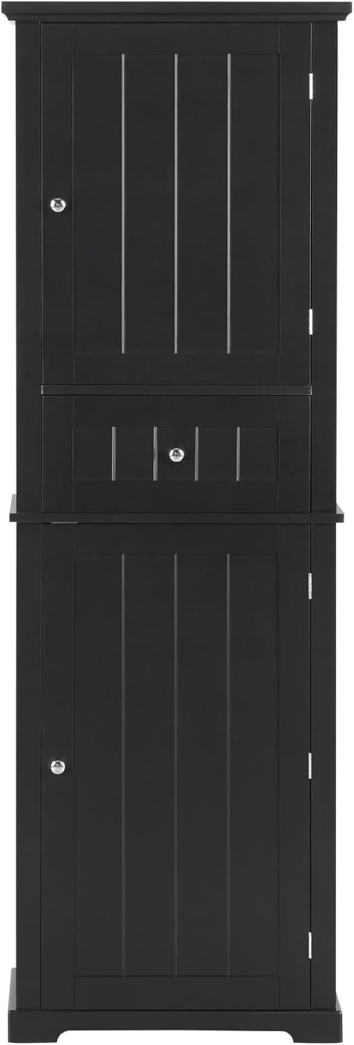Merax 67.3" Pantry Cabinet with Three Doors & One Drawer, Adjustable Shelves Storage Cupboard for Kitchen/Dining Room/Bathroom, Black