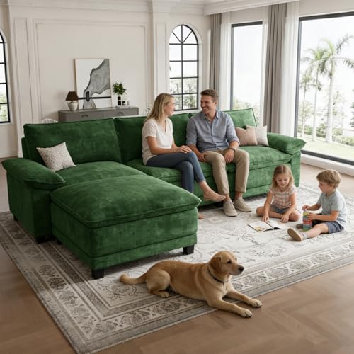 108" Modular Sectional Couch, L Shaped Cloud Sofa for Living Room | Comfortable Foam Cushions, Sturdy Frame, Appealing Appearance, Easy Assembly, Soft Chenille, Modular Design, Green