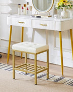 IBUYKE Rectangular Makeup Stool, PU Seat Vanity Chair, White WBD017W | Adjustable Feet Storage Space Footrest Multi-Use Small Side Table Ottoman Bedroom