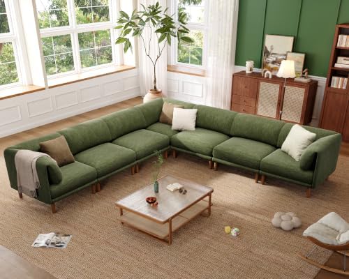 Cloud Sectional Couches for Living Room,Modular Sectional Sofa,Green | Extra Deep 8 Seater,Mid Century Modern Oversized Couches With Ottoman,Solid Wood Leg,Large Sofa for Big Space,Office