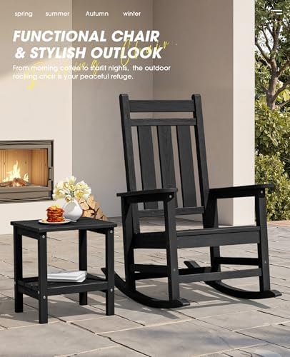 KINGYES Oversized Outdoor Rocking Chair Set of 2, HDPE Patio Rockers, Black | | All-Weather Patio Rocking Chairs for Porch | High Back & Wide Seat for Garden, Lawn