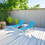 Kozyard Outdoor Chaise Lounge Chair, Full Flat Adjustable Patio Lounger with Aluminum Frame & Resin Legs, Textilene Fabric for Poolside, Backyard & Beach (Aqua, 2Chairs + Table)