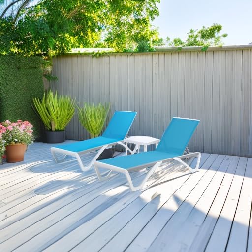 Kozyard Outdoor Chaise Lounge Chair, Full Flat Adjustable Patio Lounger with Aluminum Frame & Resin Legs, Textilene Fabric for Poolside, Backyard & Beach (Aqua, 2Chairs + Table)