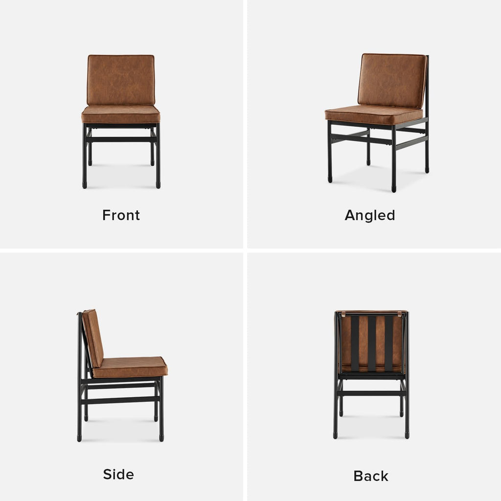 mopio Odelia Brown Faux Leather Dining Chairs Set of 2, Modern Kitchen Chairs with Removable Cushion Covers and Black Rust-Free Metal Legs (Set of 2, Pecan Brown Faux Leather)