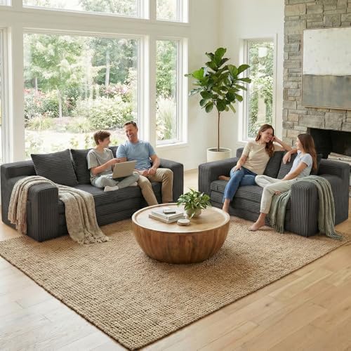 Couch, Loveseat Sleeper Sofa Bed – 3-in-1 Convertible Couch Bed with Side Pockets & Handle,Pull Out Corduroy Futon for Small Space,Living Room & Bedroom,2 Pillows Included,No Assembly