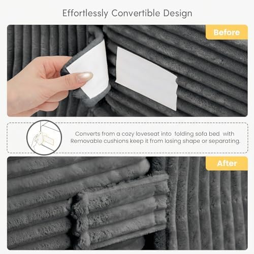 cidludto Couch Loveseat Sleeper, Convertible Sofa Bed Folding Couch Bed Foldable, 2 in 1 Chair Bed & Futon Sofa Bed, Small Pull Out Sofa with 4 Pillows for Living Room, Grey
