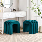 Flouki Velvet Ottoman Stools, Multifunctional Arch Ottomans, Makeup Vanity Stools, Ottomans for Bedroom, Dorm, Side Table Seat for Living Room, Entryway (Teal)
