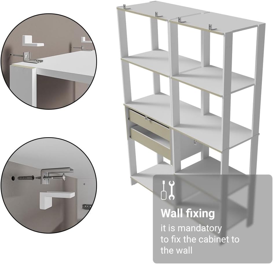 Madesa Kitchen Pantry Storage Rack with 2 Drawers and Open Shelves 51" L Multiuse Modular Cabinet for Kitchen Organization - White