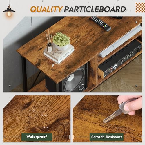 WLIVE Industrial TV Stand for Up to 65 inch TV, Heavy-Duty Metal Frame Entertainment Center with Adjustable Shelves & Cable Management, Media TV Console for Living Room Bedroom, Rustic Brown