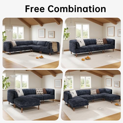 Cloud Sectional Couches for Living Room,Modular Sectional Sofa,Blue | Extra Deep 8 Seater,Mid Century Modern Oversized Couches With Ottoman,Solid Wood Leg,Large Sofa for Big Space,Office