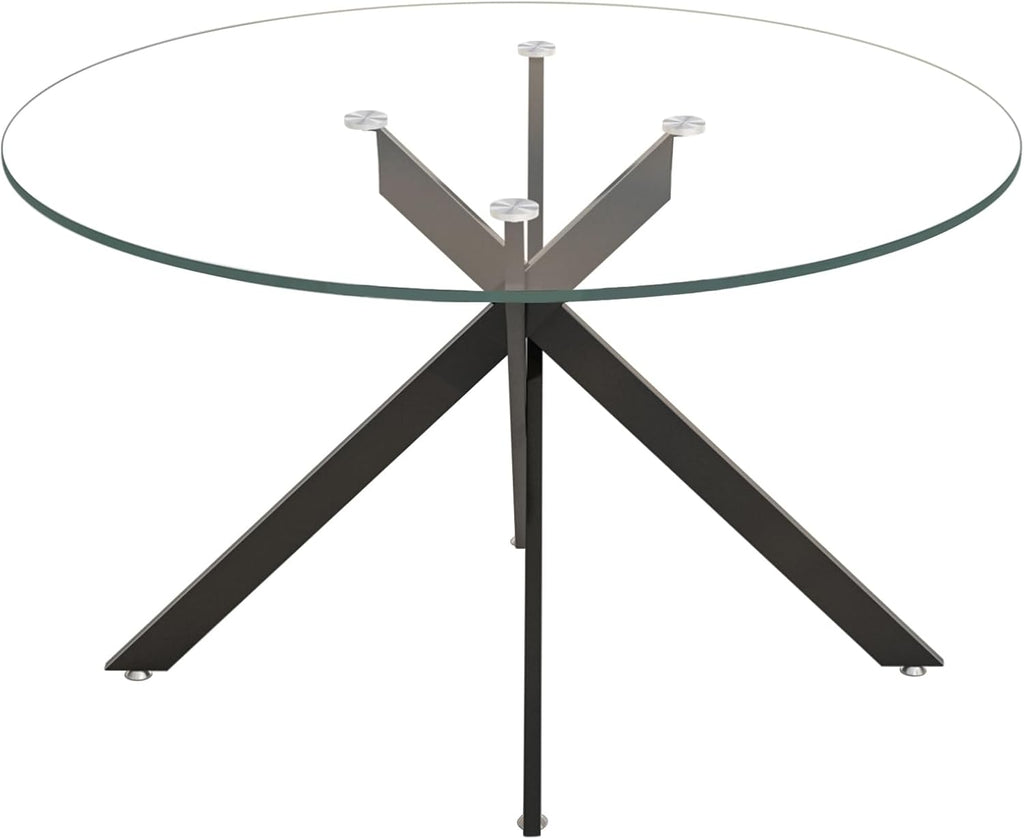 HomVent 47-inch Round Glass Dining Table for 4, Round Glass Kitchen Table with Metal Legs, Circle Dining Room Table for Space-Saving Kitchen Living Room