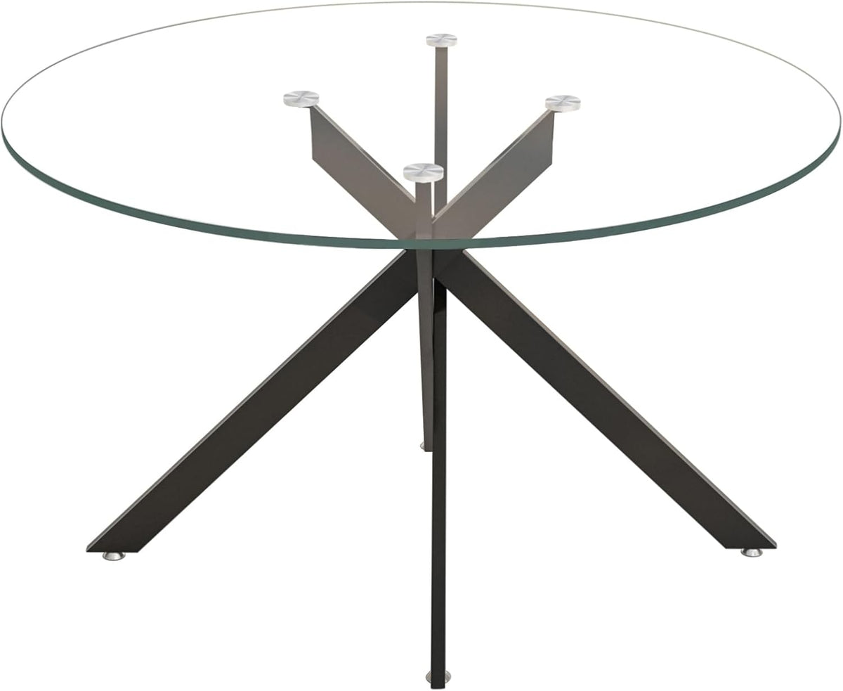 HomVent 47-inch Round Glass Dining Table for 4, Round Glass Kitchen Table with Metal Legs, Circle Dining Room Table for Space-Saving Kitchen Living Room