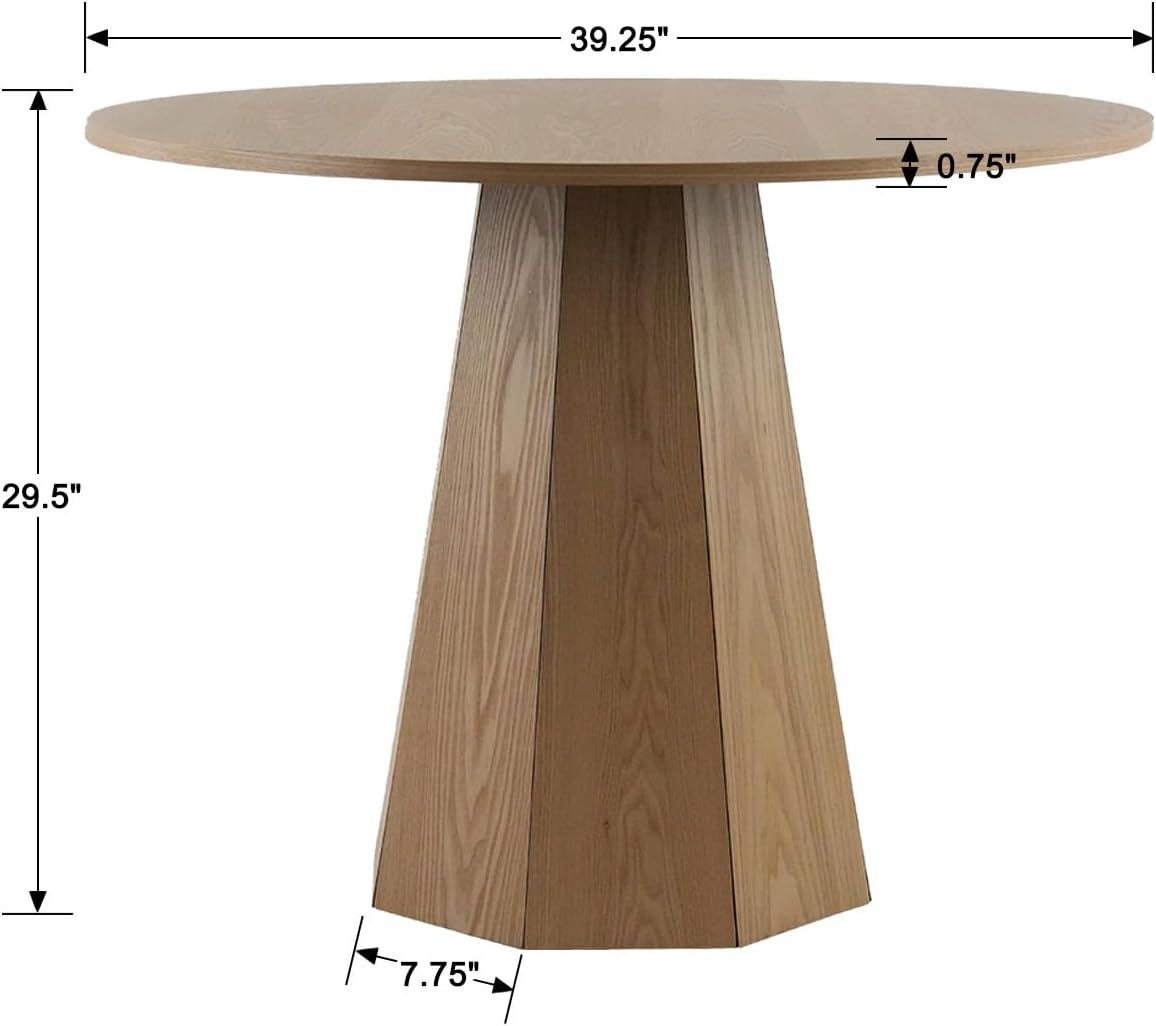 BESTANO 39” Round Solid Wood Dining Table for 4-5 People, Modern Pedestal Dining Kitchen Table, Farmhouse Small Wood Dining Table for Kitchen Easy Assemble, Saving Space, Brown