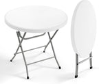 VINGLI 32" Round Folding Commercial Banquet Table, Portable Plastic Coffee Card Dining Table for Kitchen or Outdoor Party Wedding Event, 1 Pack, White | Folding