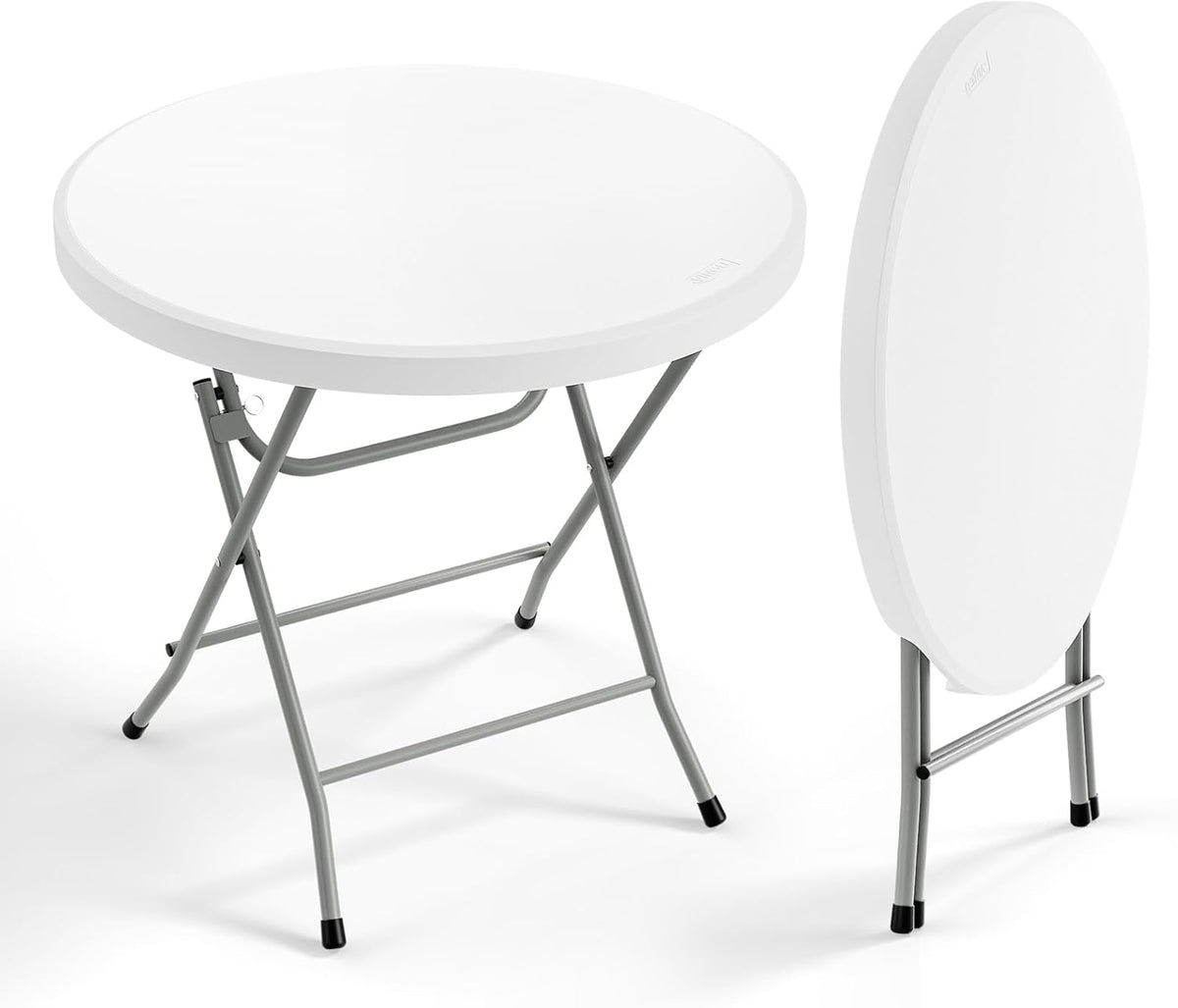 VINGLI 32" Round Folding Commercial Banquet Table, Portable Plastic Coffee Card Dining Table for Kitchen or Outdoor Party Wedding Event, 1 Pack, White | Folding