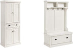 Crosley Furniture Seaside Kitchen Storage Bundle - Pantry Cabinet and Hall Tree Bench
