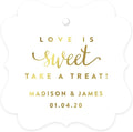 Andaz Press Personalized Fancy Frame Square Wedding Gift Tags, Metallic Gold Ink, Love is Sweet Take a Treat, 24-Pack, Custom Made Any Name, Gold Party Supplies