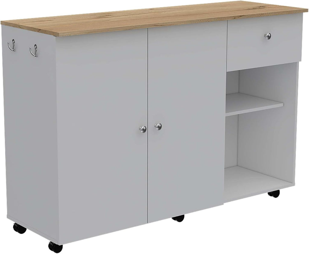 2 Piece Kitchen Set with Island Cart and Wall Cabinet | Includes pre-drilled holes for assembly