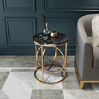 Telephone Table, Marble Side Table Round Coffee Table Telephone Table for Living Room Bedroom,Golden Wrought Iron Base,40x60CM (Color:Black)