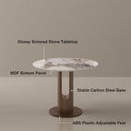 POVISON Round Dining Table, 35" Modern Sintered Stone Kitchen Table for 2 with Stable Carbon Steel Base, Pandora Small Circle Dining Room Tables for Kitchen, Living Room, Bistro(Table Only)