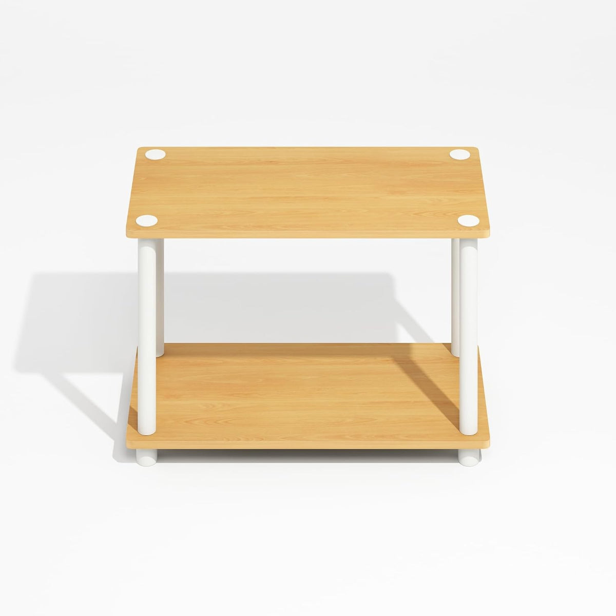 Furinno Turn-N-Tube Side Table, 2-Tier Wide End Table with Open Shelf, Toolless Assembly Night Stand, Bedside Table, for Living Room, Bedroom, Light Beech