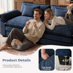 CDCASA 154" Modular Sectional Sofa, Comfy Cloud Couch with 4 Movable Ottomans, Oversized 8-Seater Chenille Deep Seat Sofa Bed for Living Room,Bedroom, Blue