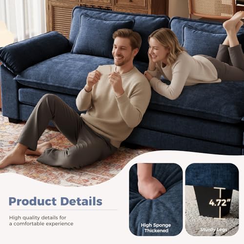 CDCASA 154" Modular Sectional Sofa, Comfy Cloud Couch with 4 Movable Ottomans, Oversized 8-Seater Chenille Deep Seat Sofa Bed for Living Room,Bedroom, Blue