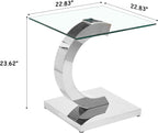 Modern Glass End Table Small Silver Side Table with Gorgeous Stainless Steel Base Square Glass Nightstand End Table Small Bedside Table Couch Sofa Table for Living Room Bedroom