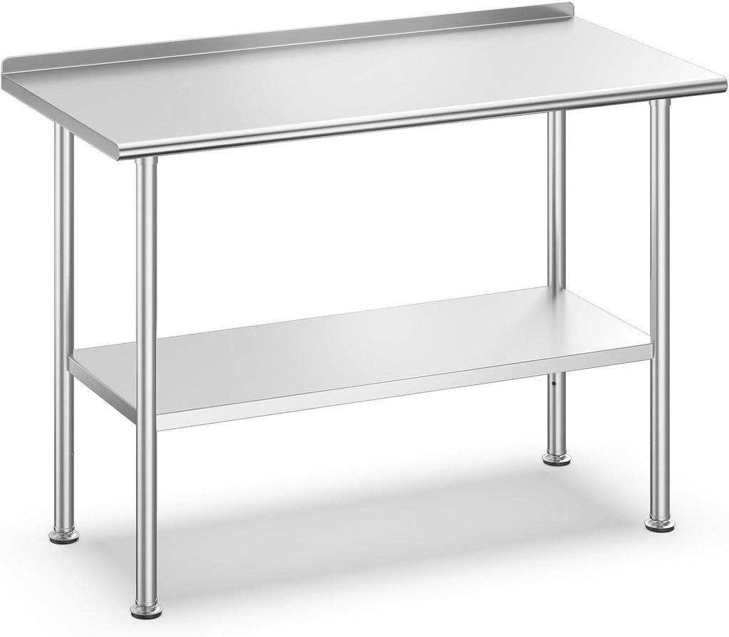 Atelicf NSF Stainless Steel Prep Table 24X48 inch with Backsplash | Commercial-grade table for restaurants, kitchens, food trucks, breweries, bars, garages, and outdoor BBQ