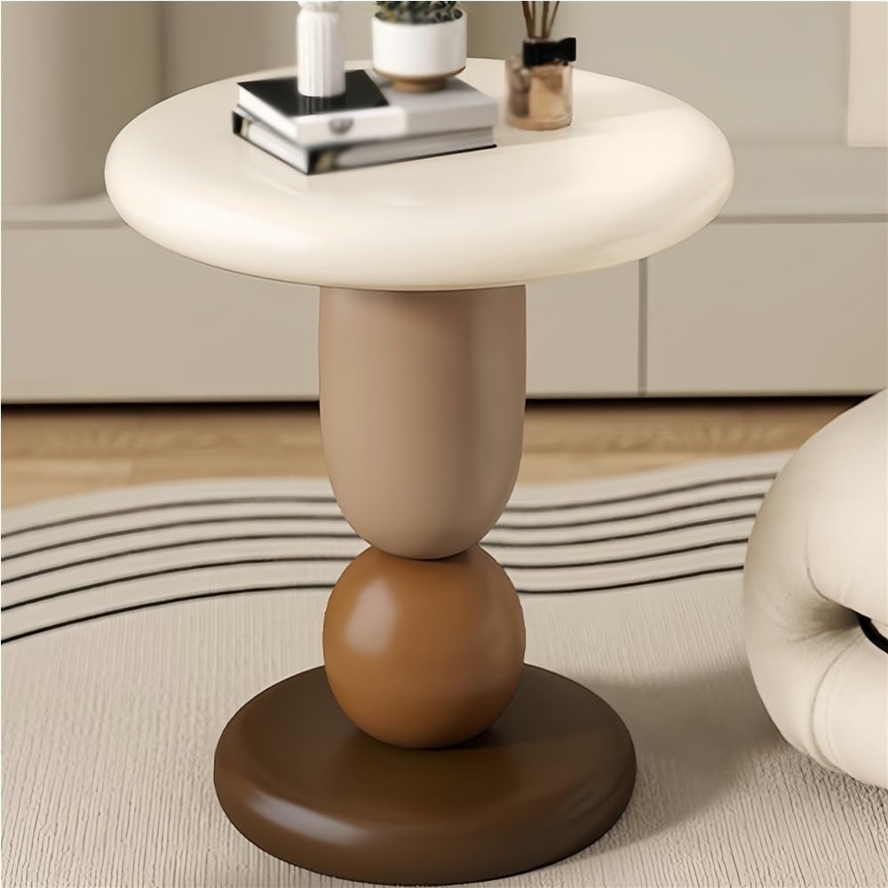Colorful Round Side Table, Modern Resin Colorful End Table, Small Coffee Table with Stable Base for Living Room, Bedroom and Office(Brown)